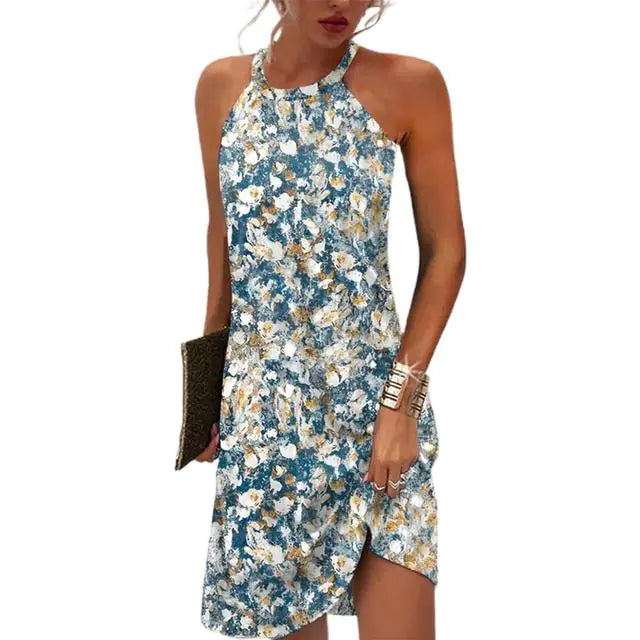 O-Neck Off Shoulder Sleeveless Beach Dress for Women