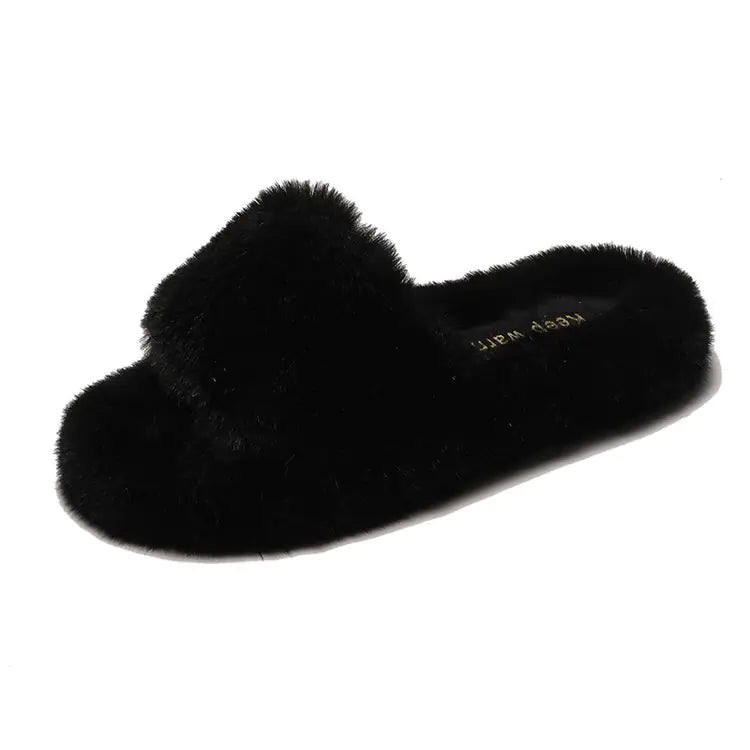Suede Round Head Flat Wool Slippers for Ladies