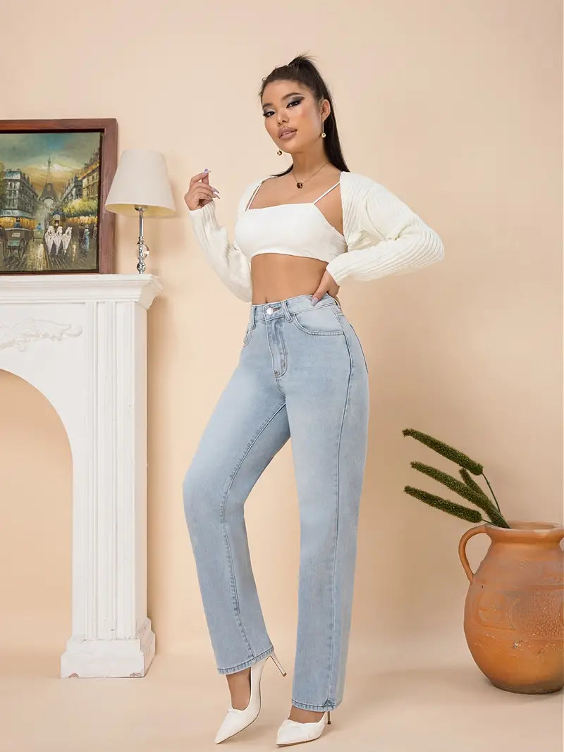 Light Blue High Waist Loose Fit Women's Denim Jeans