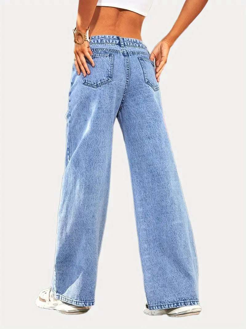 High Rise Wide Leg Ripped Distressed Jeans for Women
