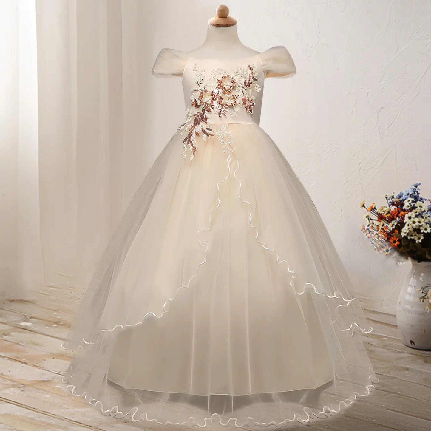 One-Shoulder Princess Flower Dress Costume