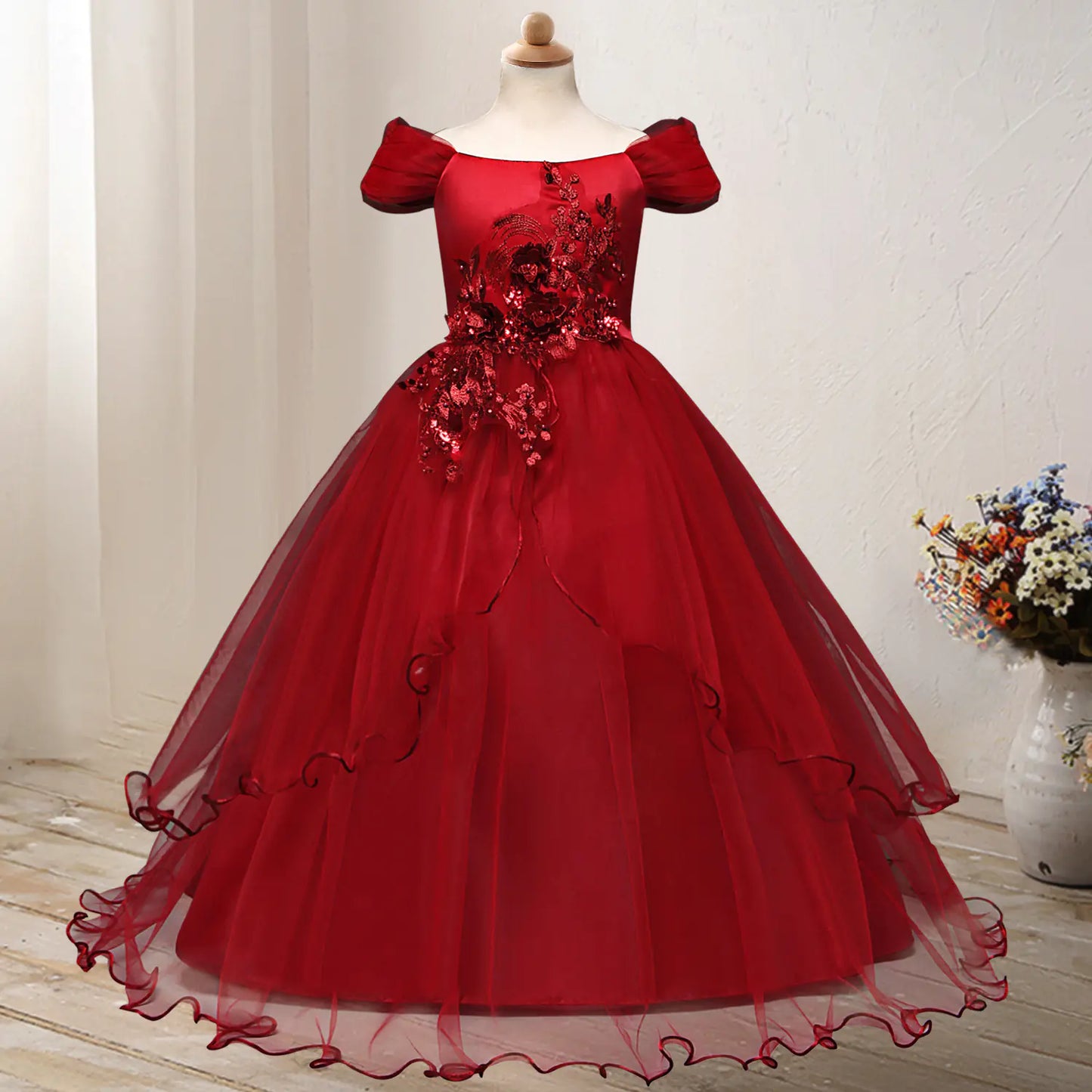 One-Shoulder Princess Flower Dress Costume