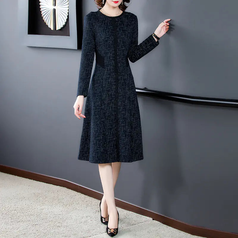 Elegant Red Knitting Midi Dress for Women (Long Sleeve)