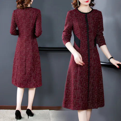 Elegant Red Knitting Midi Dress for Women (Long Sleeve)