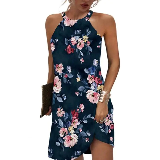 O-Neck Off Shoulder Sleeveless Beach Dress for Women