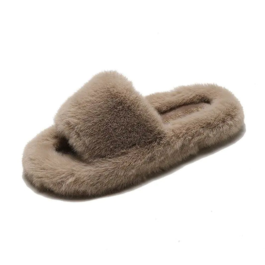 Suede Round Head Flat Wool Slippers for Ladies