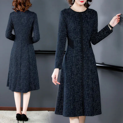 Elegant Red Knitting Midi Dress for Women (Long Sleeve)