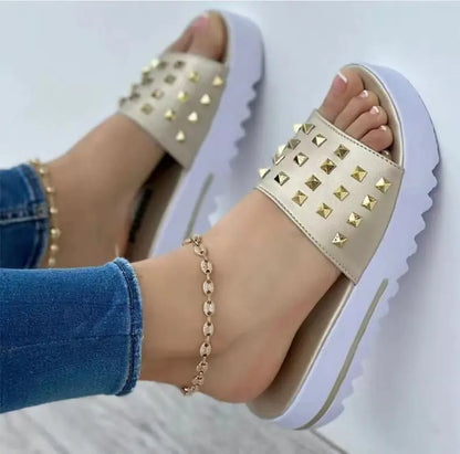 Women's Summer Wedge Flip Flops with Rivets