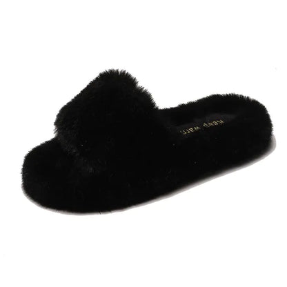 Suede Round Head Flat Wool Slippers for Ladies