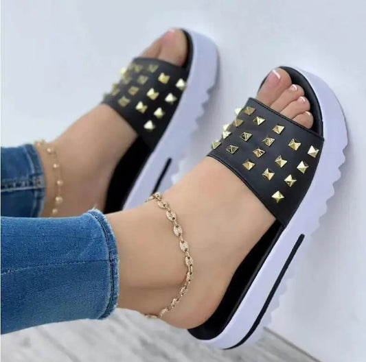 Women's Summer Wedge Flip Flops with Rivets