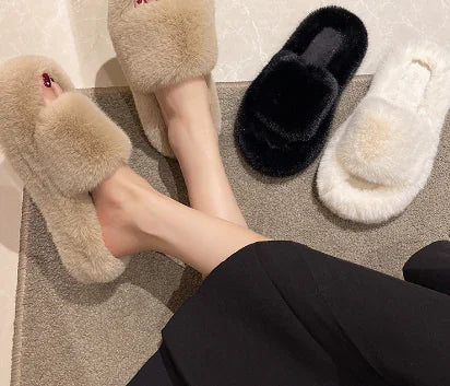 Suede Round Head Flat Wool Slippers for Ladies