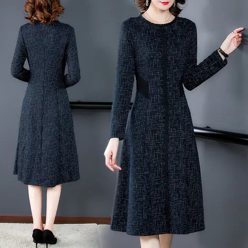 Elegant Red Knitting Midi Dress for Women (Long Sleeve)