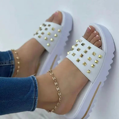 Women's Summer Wedge Flip Flops with Rivets