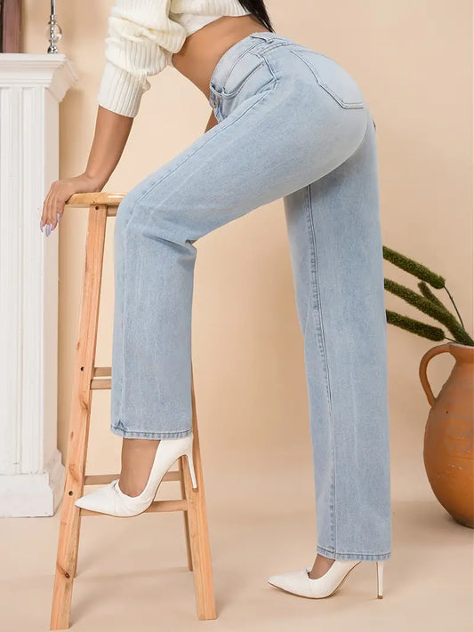 Light Blue High Waist Loose Fit Women's Denim Jeans